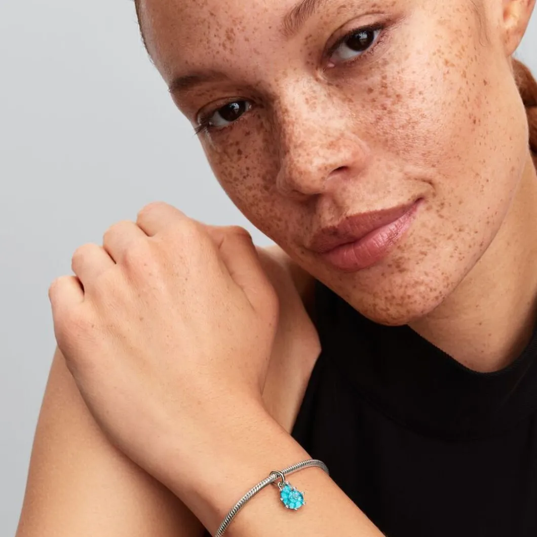 Pandora Charms<Charm Pendant Escargot de Mer Verre de Murano Bleu