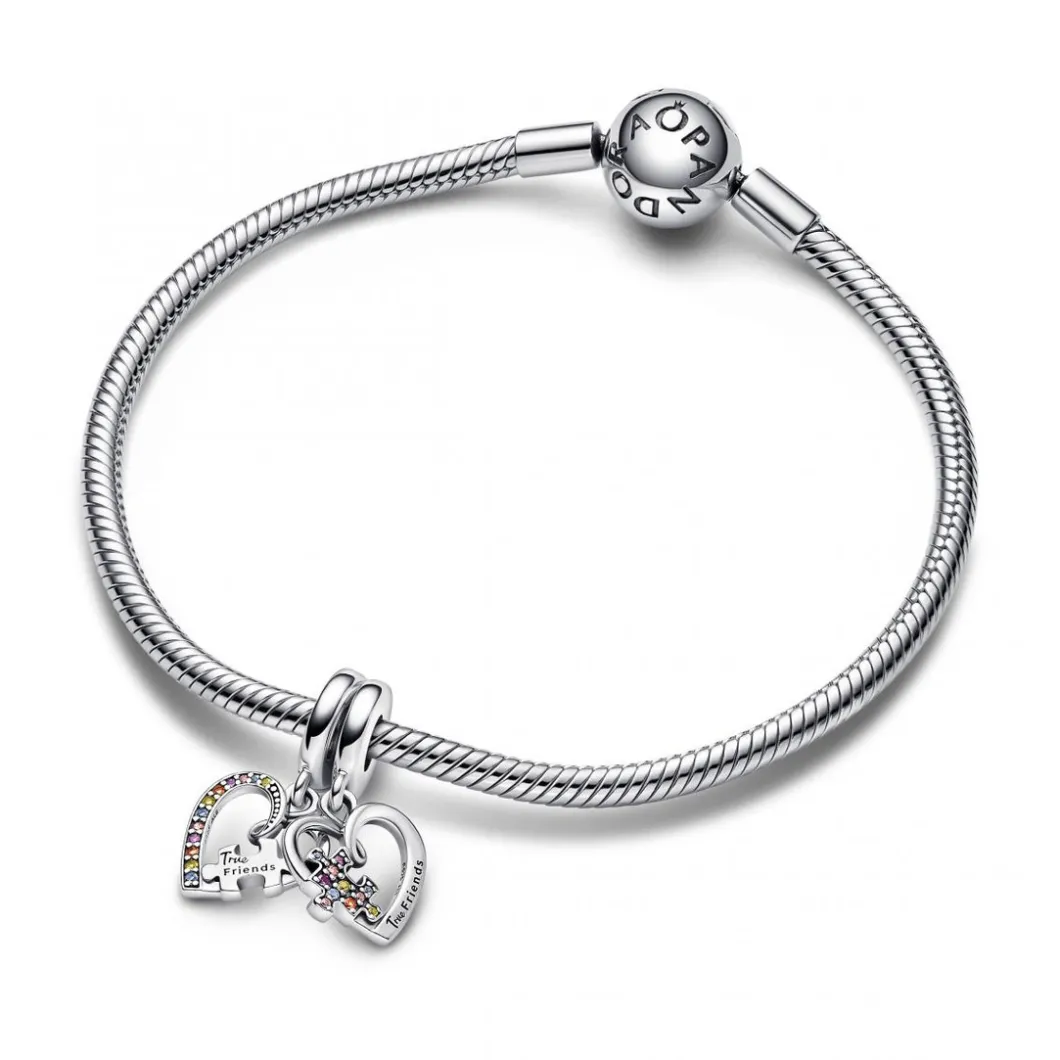 Pandora Charms<Charm Pendant Multicolore Séparable Cœurs et Pièces de Puzzle de l’Amitié