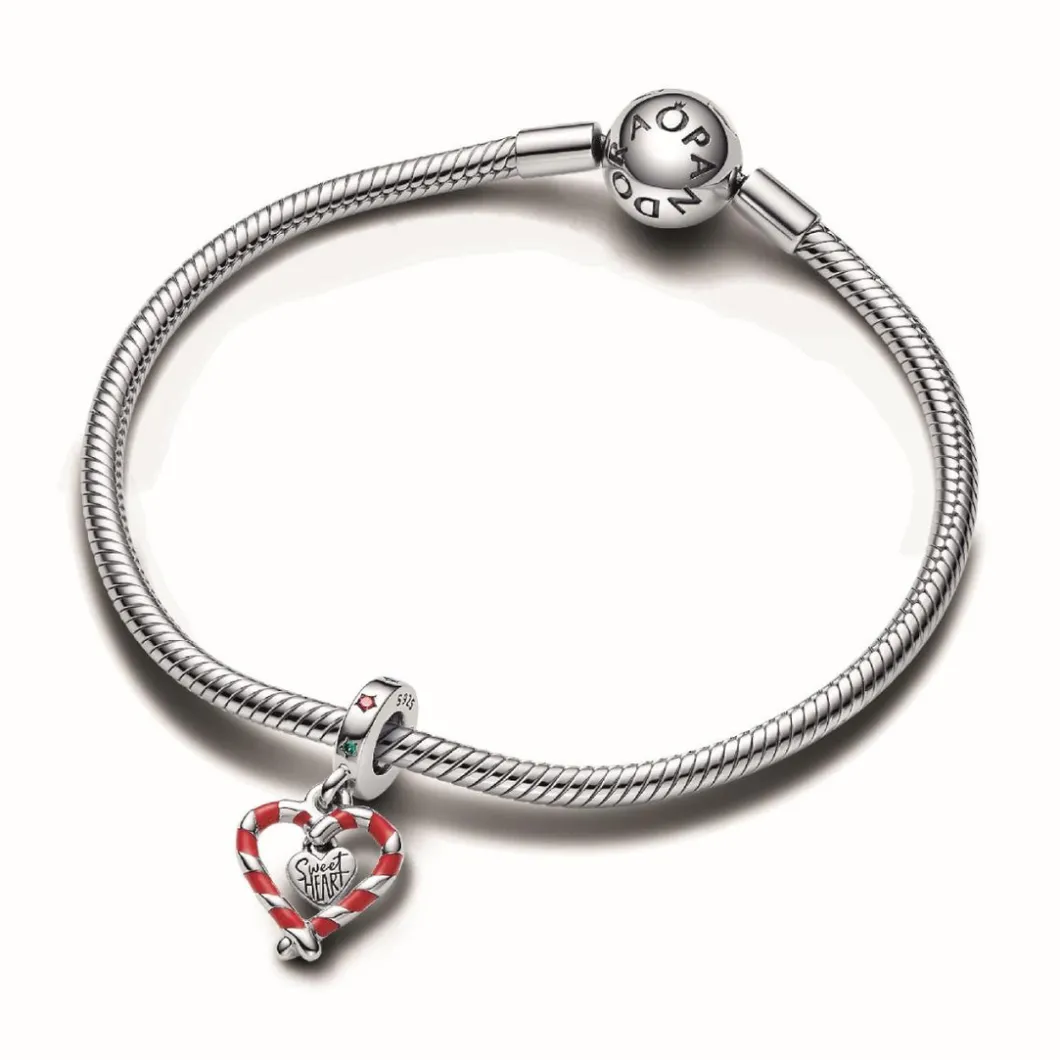 Pandora Charms<Charm Pendant Noël Double Cœur en Sucre d’Orge - Moments