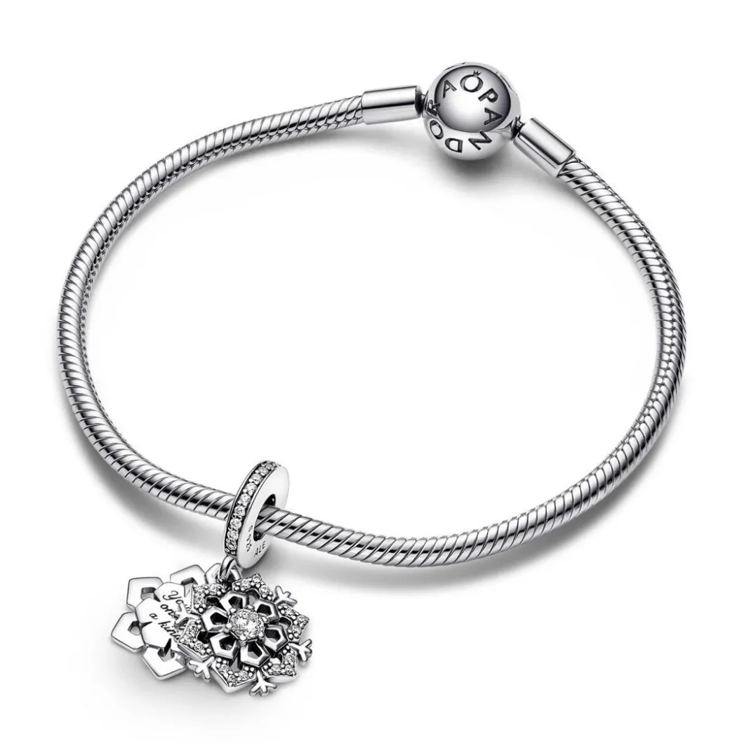 Pandora Charms<Charm Pendant Moments Argent - Double Flocon de Neige Scintillant