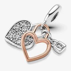 Pandora Charms<Charm pendant moments Coeur & mini cadenas - Rose gold
