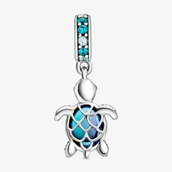 Pandora Charms<Charm Pendant Tortue de Mer en Verre de Murano Passions - Argent