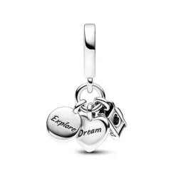 Pandora Charms<Charm Pendant Triple Appareil Photo, Cœur et Boussole