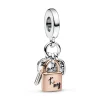 Pandora Charms<Charm Pendant Triple Bimatière Cœur, Cadenas et Clef 782506C01