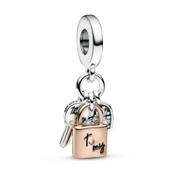Pandora Charms<Charm Pendant Triple Bimatière Cœur, Cadenas et Clef 782506C01