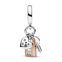 Pandora Charms<Charm Pendant Triple Bimatière Cœur, Cadenas et Clef 782506C01