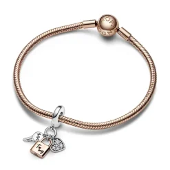 Pandora Charms<Charm Pendant Triple Bimatière Cœur, Cadenas et Clef 782506C01