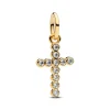 Pandora Charms<Charm pendante croix en métal doré à l’or fin 585/1000, serti d’un zircon cubique transparent