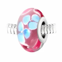 So Charm Bijoux Charms<Charm perle rose fleurs verre décoré main et acier par SC Crystal
