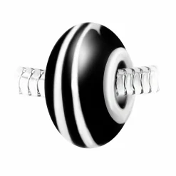 So Charm Bijoux Charms<Charm perle spirale verre noir et blanc décoré main et acier par SC Crystal