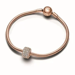 Pandora Charms<Charm Triple Rang Pavé Scintillant - Moments Doré Rose