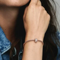 Pandora Charms<Charm Triple Rang Pavé Scintillant - Moments Doré Rose