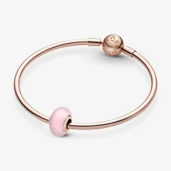 Pandora Charms<Charm Verre de Murano Rose Mat Colours - noyau métal Doré à l'or Rose 585/1000e