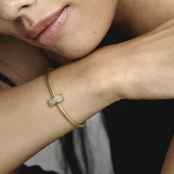 Pandora Charms<Charms Clip Pavé Transparent Moments - Métal Doré à l'or fin 585/1000