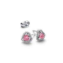 Pandora Boucles D'Oreilles<Clous d'Oreilles Cœurs Surélevés Roses