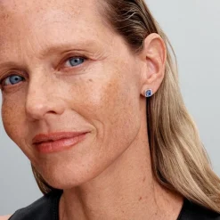 Pandora Boucles D'Oreilles<Clous d’Oreilles Halo Bleu Carré Scintillant