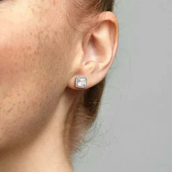 Pandora Boucles D'Oreilles<Clous d'Oreilles Halo Scintillant Carrés Signature