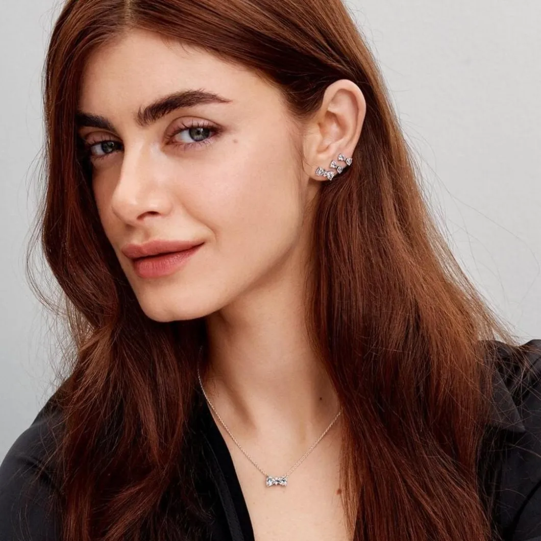 Pandora Boucles D'Oreilles<Clous d’Oreilles Nœud Scintillant Argent