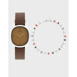 Kelton Montre Cuir<Coffret x Nilaï - Montre Colorama double choco / Bracelet Gypsy multicolore argent