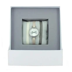 Les Interchangeables Montre Fabriquée En France<Coffret A56937 - Montre Ruban Bracelet Crème Boîtier Argenté Palladium