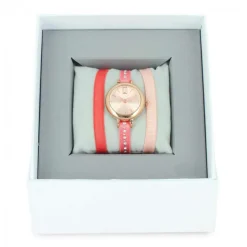 Les Interchangeables Montre Fabriquée En France<Coffret A57203 - Montre Ruban Bracelet Corail Boîtier Doré Rose Femme