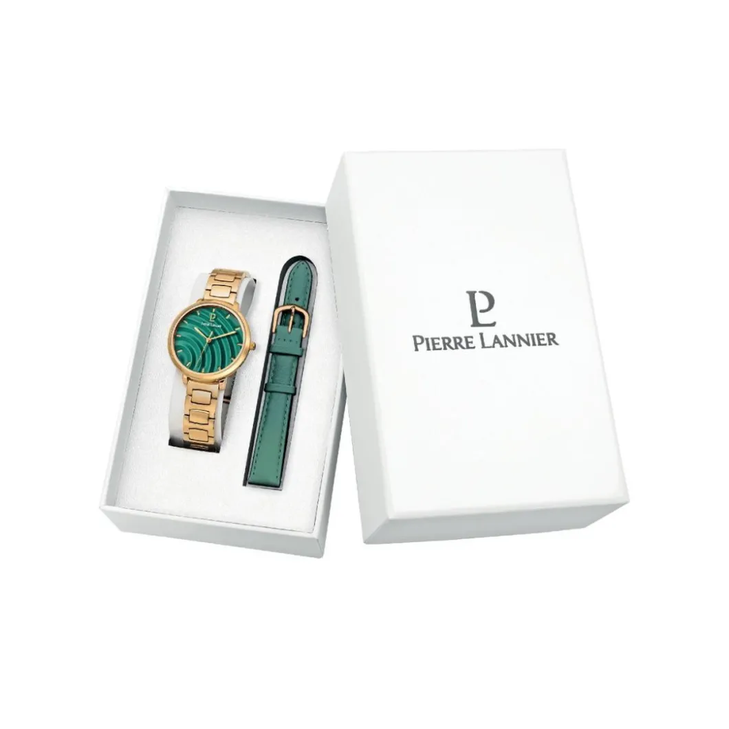 Pierre Lannier Montre Cuir<Coffret Montre Femme Betty - 351J562 Bracelet Cuir Vert