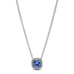 Pandora Collier Et Pendentif<Collier avec Pendentif Halo Bleu Carré Scintillant