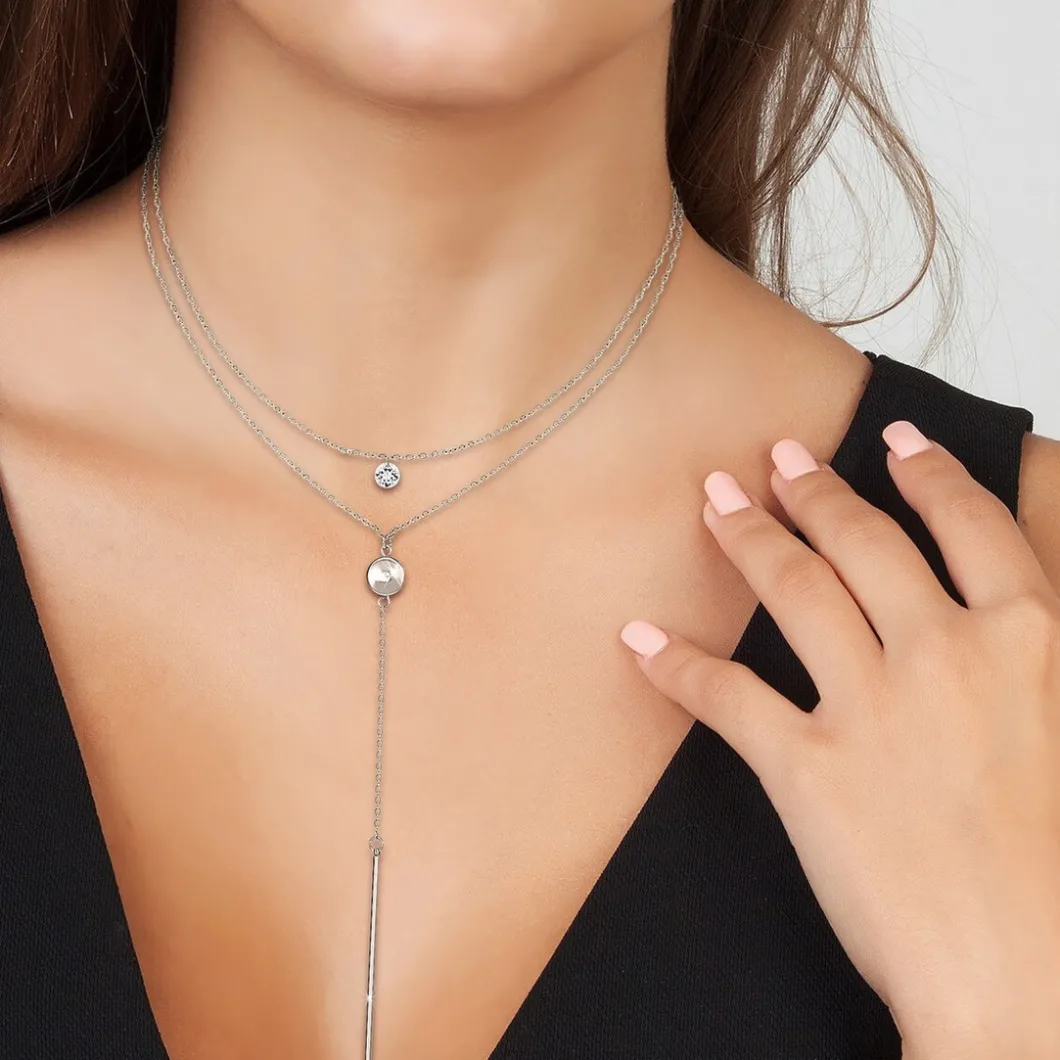 So Charm Bijoux Collier Et Pendentif<Collier Femme So Charm - B2276-ARGENT+B2382-ARGENT-10001-CRYS - Collier Mode Argenté
