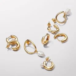 Pandora Boucles D'Oreilles<Créoles de Forme Organique et Perle de Culture
