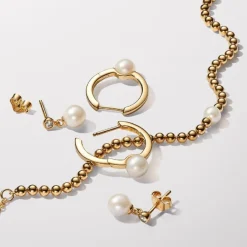 Pandora Boucles D'Oreilles<Créoles Femme métal doré à l'or fin avec perle Timeless