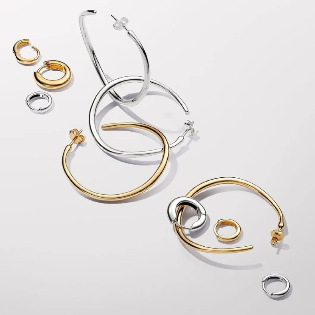 Pandora Boucles D'Oreilles<Créoles Ouvertes de Forme Organique 42mm Doré