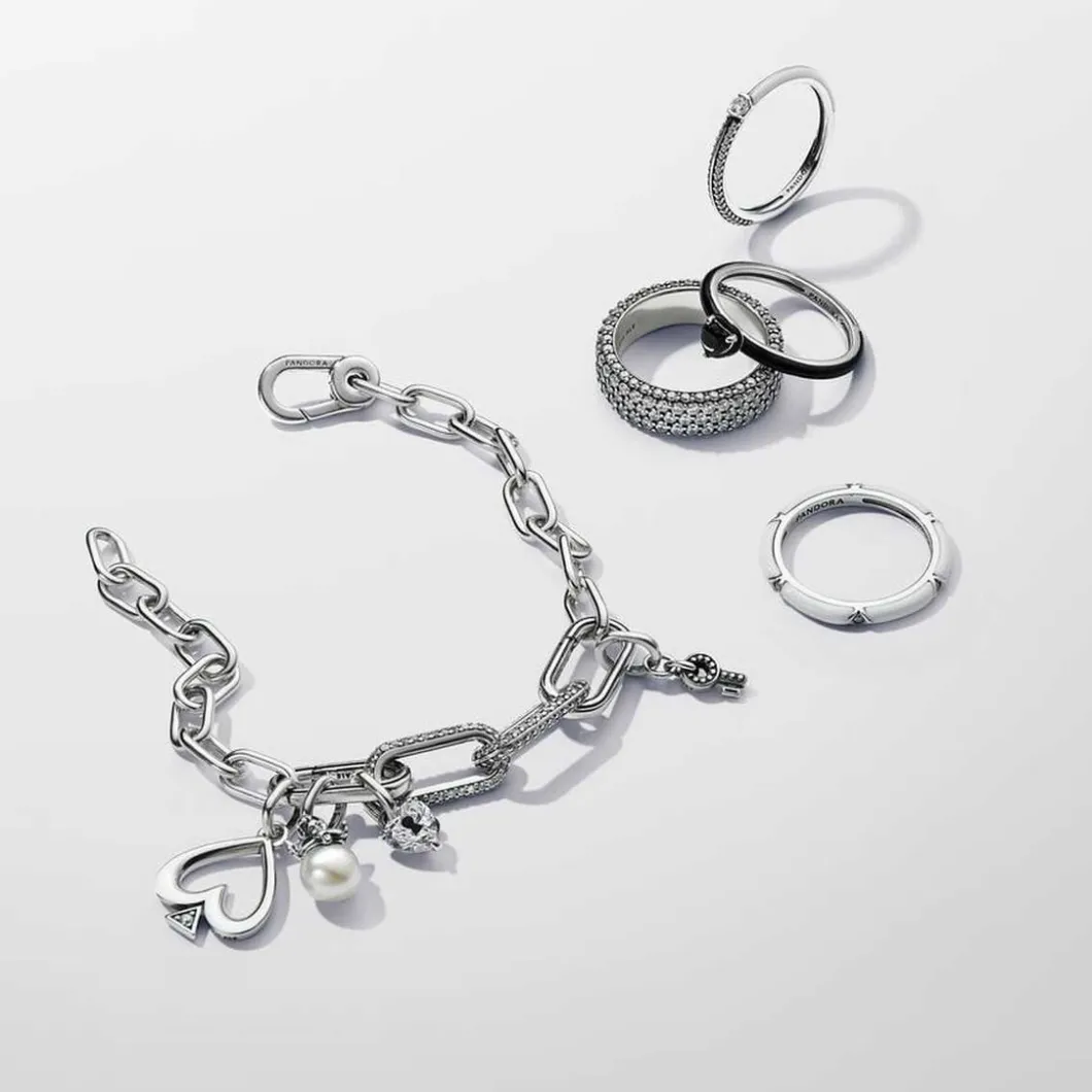Pandora Charms<Double Link métallique Pavé ME - Argent