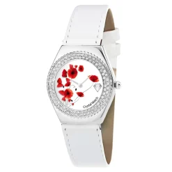 So Charm Montres Montre Cuir<Montre Alysson Coquelicot blanche à mouvement tournant ornée de Cristaux scintillants