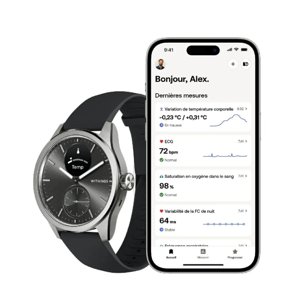 Withings Montre Connectée|Montre Connectée<Montre de Santé Connectée Mixte Scanwatch 2 - Wsw 242 Black Bracelet Caoutchouc Noir