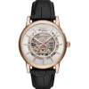Emporio Armani Montres Montre Automatique|Montre Cuir<Montre Emporio Armani AR60007 - Montre Automatique Cuir Noir Boîtier Acier Doré Rose Cadran Blanc Homme