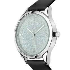 So Charm Montres Montre Cuir<Montre femme MF485- - Bracelet Cuir Noir Argent