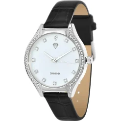 So Charm Montres Montre Cuir<Montre femme MF447-DIAMANT - Bracelet Cuir Noir Argent