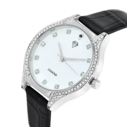 So Charm Montres Montre Cuir<Montre femme MF447-DIAMANT - Bracelet Cuir Noir Argent