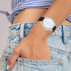 So Charm Montres Montre Cuir<Montre femme MF447-DIAMANT - Bracelet Cuir Noir Argent