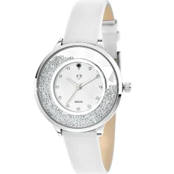 So Charm Montres Montre Cuir<Montre femme MF459-DIAMANT-BLANC - Bracelet en Cuir Blanc Argent