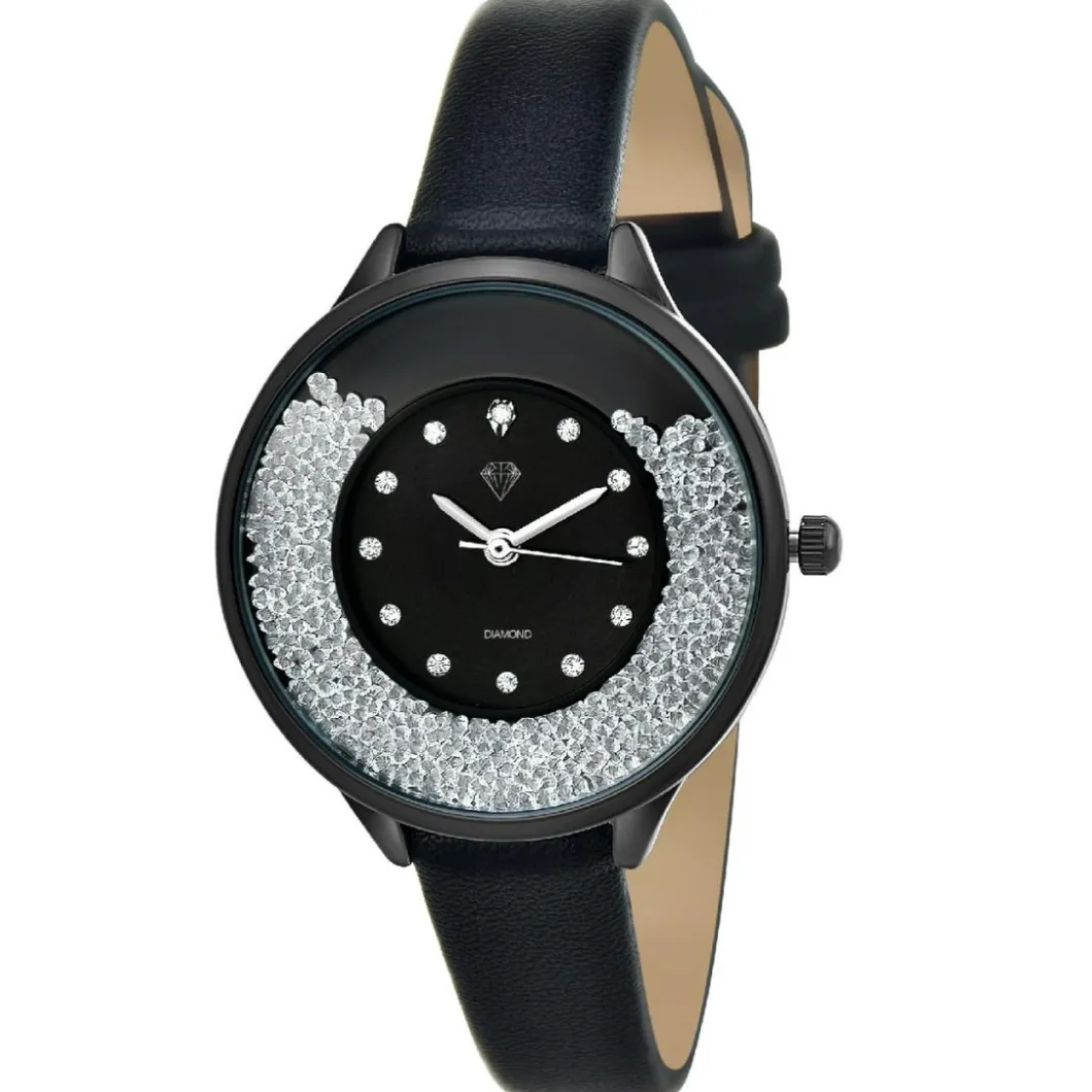 So Charm Montres Montre Cuir<Montre femme MF459-DIAMANT- - Bracelet en Cuir Noir