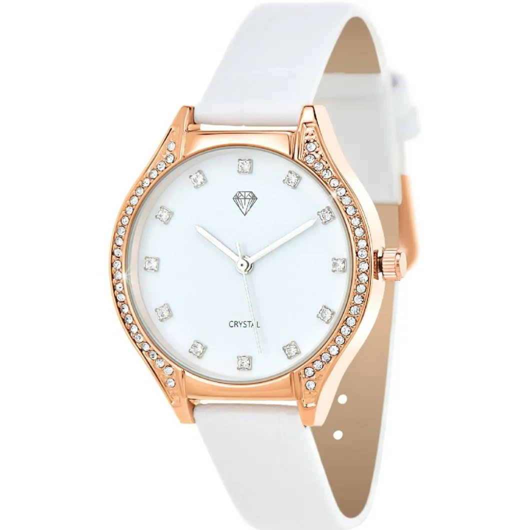 So Charm Montres Montre Cuir<Montre femme MF447-ORROSE - Bracelet Cuir Blanc Doré rose