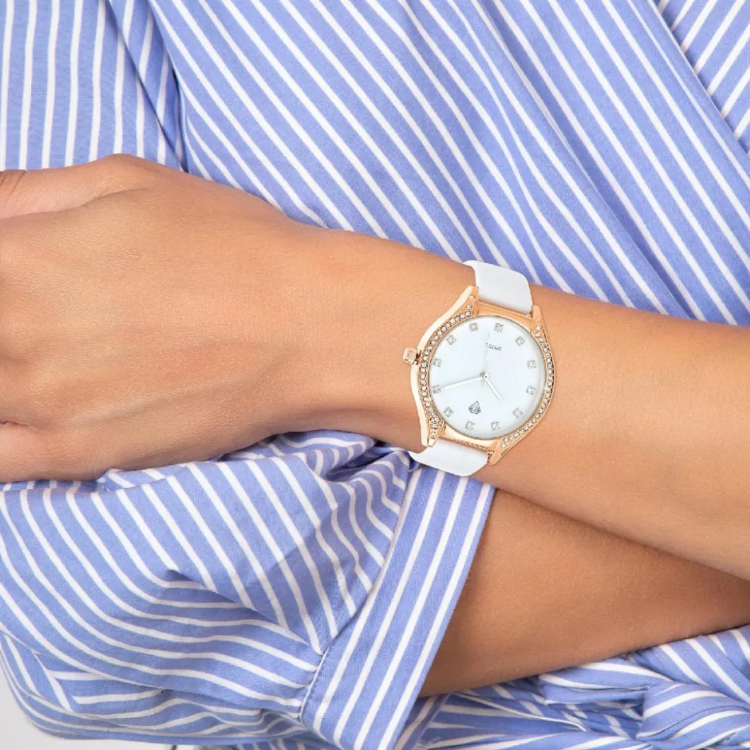 So Charm Montres Montre Cuir<Montre femme MF447-ORROSE - Bracelet Cuir Blanc Doré rose