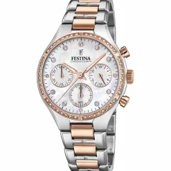 Festina Montre Acier<Montre BOYFRIEND F20403-1 Femme- BICOLORE ROSE CADRAN NACRE BLANCHE BRACELET BICOLORE ROSE