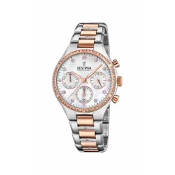 Festina Montre Acier<Montre BOYFRIEND F20403-1 Femme- BICOLORE ROSE CADRAN NACRE BLANCHE BRACELET BICOLORE ROSE
