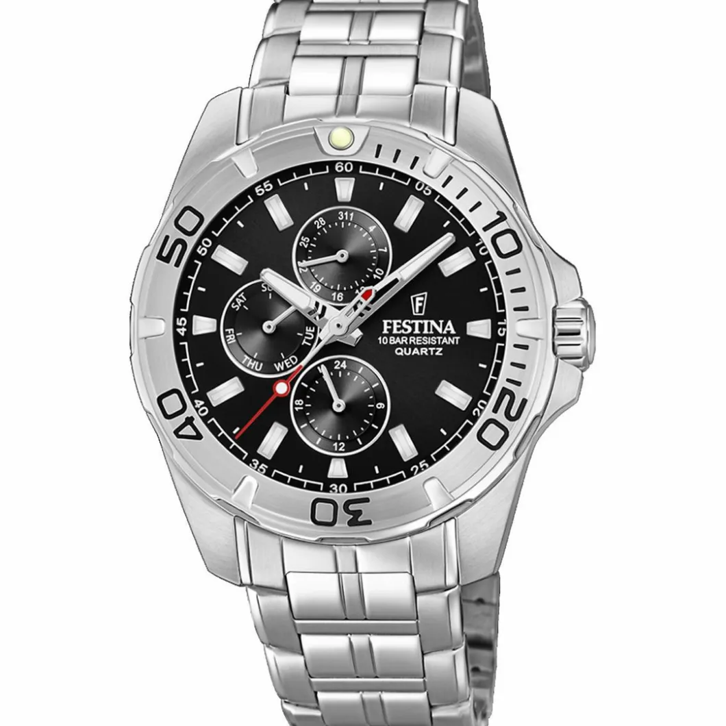 Festina Montre Acier<Montre F20445-3 - Multifonction acier quartz cadran noir et bracelet acier