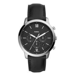 Fossil Montres Montre Cuir<Montre FossilNEUTRA CHRONO EC-1 FS5452 - Dateur Bracelet Cuir Noir Boîtier Acier Gris