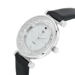 So Charm Montres Montre Cuir<Montre Héléna élégante noire ornée d'un véritable diamant noir