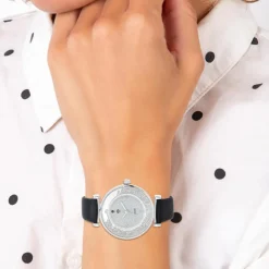 So Charm Montres Montre Cuir<Montre Héléna élégante noire ornée d'un véritable diamant noir