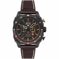 Avi-8 Montre Cuir<Montre Homme Hawker Hunter Atlas Dual Time Chronograph - AV-4100-08 Bracelet Cuir Marron